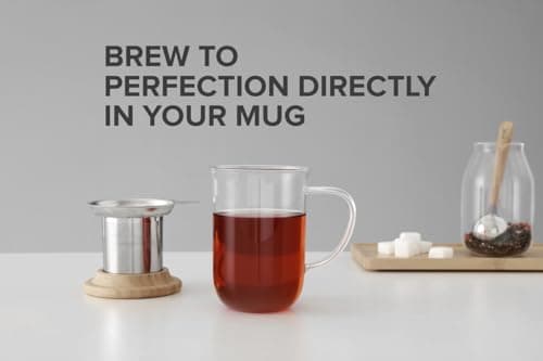 Viva Scandinavia Teetasse Glas Doppelwandig für Thermoglas und Tee-Verfeinerung, mit Edelstahl-Sieb und Bambus-Holz-Deck