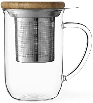 Viva Scandinavia Teetasse Glas Doppelwandig für Thermoglas und Tee-Verfeinerung, mit Edelstahl-Sieb und Bambus-Holz-Deck