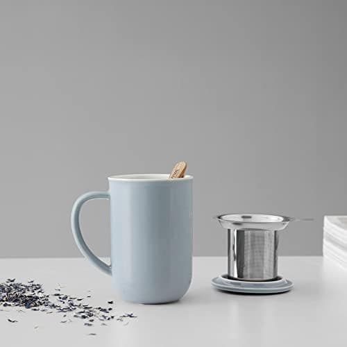 Viva Scandinavia Teetasse Glas Doppelwandig für Thermoglas und Tee-Verfeinerung, mit Edelstahl-Sieb und Bambus-Holz-Deck
