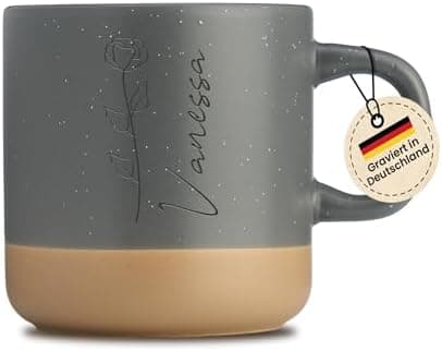 Gravur Tasse mit Namen - Personalisiert - Geschenk für Freundin  
Gravur Tasse mit Namen - Spülmaschinenfest - Blumenmot