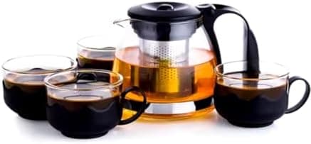 T24 Glas Teekanne mit Hitzebeständigem Edelstahl Filter für Losen Tee - 1250ml - Überhitzungsschutz und Siebeingebaust