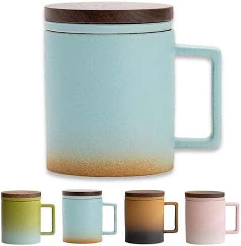 JanYoo Keramik Teetasse mit Deckel und Sieb für Teeliebhaber, 300ml Blooming Tea Geschenke