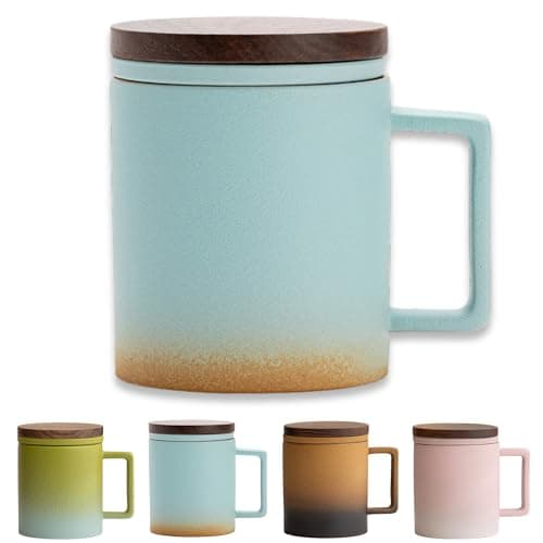 JanYoo Keramik Teetasse mit Deckel und Sieb für Teeliebhaber, 300ml Blooming Tea Geschenke