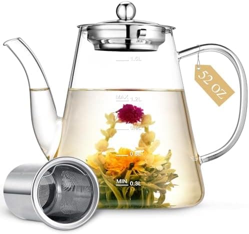 Zpose 1200ml Hitzebeständige Teekanne mit Edelstahl Filter und Sieb für cada Tee