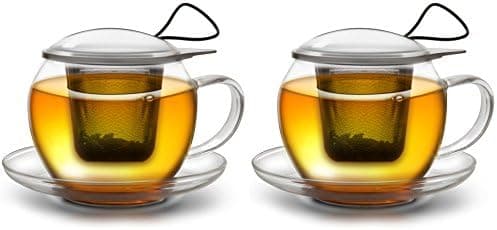 Creano JUMBO Tee-Tasse XXL aus Glas mit Henkel und integriertem Edelstahlsieb für Feierabend │ leicht transportationfähi