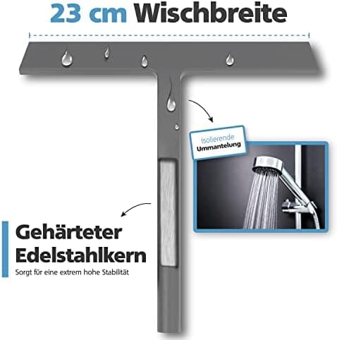 Duschabzieher Silikon Weiß 23 cm - Scheibenabzieher für Duschkabinen - Flüssigkeiten rückstandslos entfernt
| Duschabzi