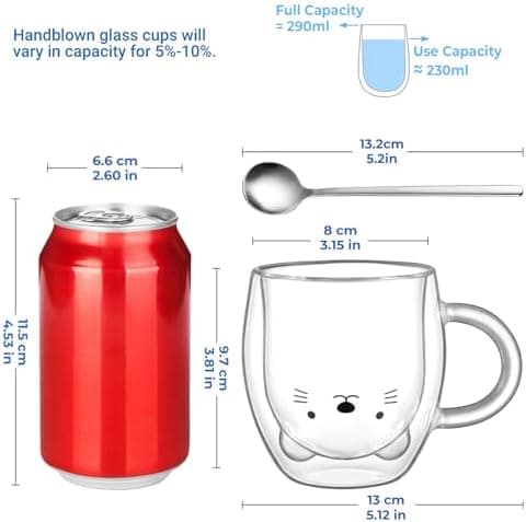 Ecoeod Hund Tasse Doppeltgewandige Gläser für Frauen und Männer 280ml Geburtstag Geschenke Valentinstag