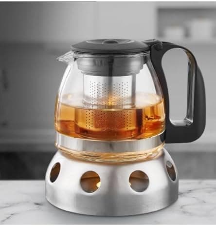 T24 Glas Teekanne mit Hitzebeständigem Edelstahl Filter für Losen Tee - 1250ml - Überhitzungsschutz und Siebeingebaust