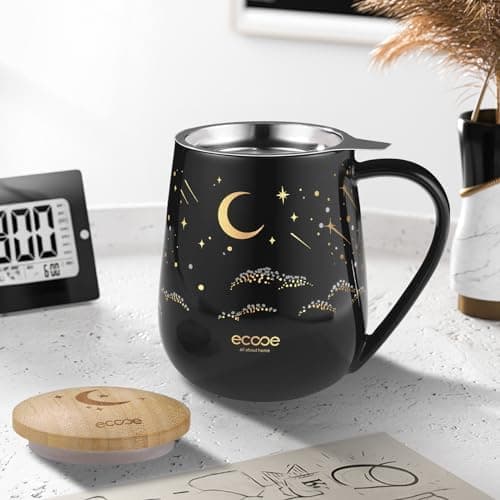 Ecoe Teetasse mit Deckel und Sieb - 600 ml Keramik, Weiß, Große Teetasse mit Sieb und Deckel, Pärchen Geschenke - Weihna