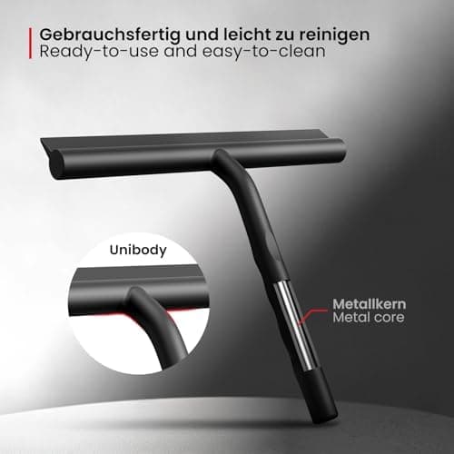 Ecoe Silikon Duschabzieher Schwarz, Abzieher Dusche mit Edelstahlhalterung, für Glas, Spiegel und Fenster, 21cm Breit, H