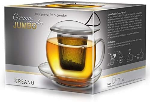 Creano JUMBO Tee-Tasse XXL aus Glas mit Henkel und integriertem Edelstahlsieb für Feierabend │ leicht transportationfähi