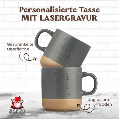 Gravur Tasse mit Namen - Personalisiert - Geschenk für Freundin  
Gravur Tasse mit Namen - Spülmaschinenfest - Blumenmot