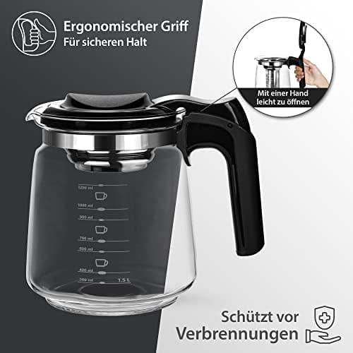 T24 Glas Teekanne mit Hitzebeständigem Edelstahl Filter für Losen Tee - 1250ml - Überhitzungsschutz und Siebeingebaust