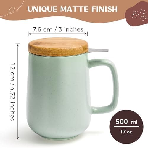 Keramik Teetasse Groß mit Sieb - Teegeschenke - Pastelltürkis