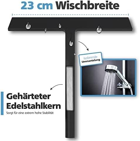 Duschabzieher Silikon Weiß 23 cm - Scheibenabzieher für Duschkabinen - Flüssigkeiten rückstandslos entfernt
| Duschabzi