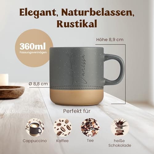 Gravur Tasse mit Namen - Personalisiert - Geschenk für Freundin  
Gravur Tasse mit Namen - Spülmaschinenfest - Blumenmot