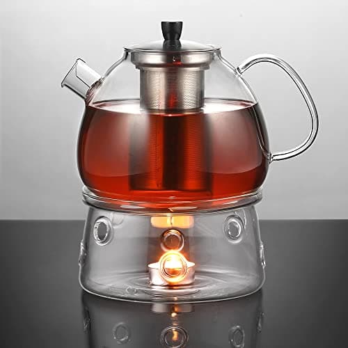 Ecooe 1,5L Teekanne Glas mit Stövchen und Teewärmer Edelstahl für Relaxen im Zuhause und beim Tee genießen