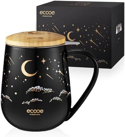Ecoe Teetasse mit Deckel und Sieb - 600 ml Keramik, Weiß, Große Teetasse mit Sieb und Deckel, Pärchen Geschenke - Weihna