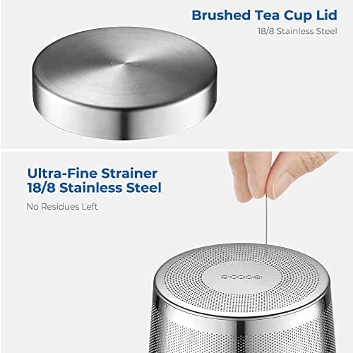 EcoOE 440 ml Borosilikat Teetasse mit Ultrafein Edelstahl Sieb und Natürlicher Bambus Deckel für Koffeinfreie Getränke