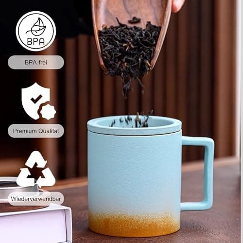 JanYoo Keramik Teetasse mit Deckel und Sieb für Teeliebhaber, 300ml Blooming Tea Geschenke
