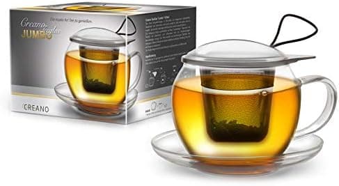 Creano JUMBO Tee-Tasse XXL aus Glas mit Henkel und integriertem Edelstahlsieb für Feierabend │ leicht transportationfähi