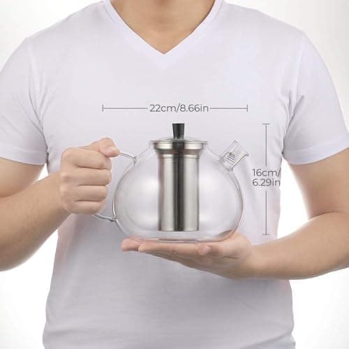 Ecooe Original 1500ml Bronzeschiefer Glass Tea Kettle Borosilicate Glass Tea Infuser with Removable 18/8 Stainless Steel