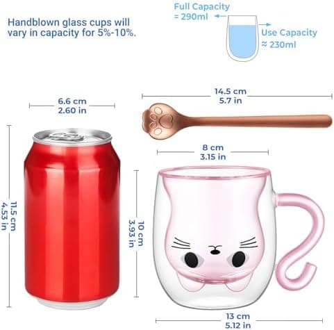 Ecoeod Hund Tasse Doppeltgewandige Gläser für Frauen und Männer 280ml Geburtstag Geschenke Valentinstag