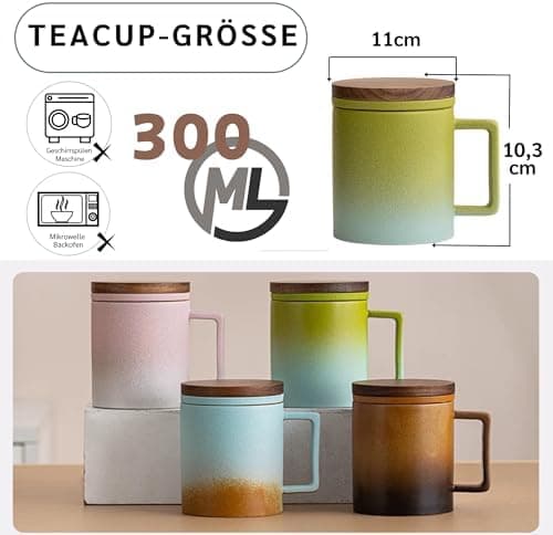 JanYoo Keramik Teetasse mit Deckel und Sieb für Teeliebhaber, 300ml Blooming Tea Geschenke