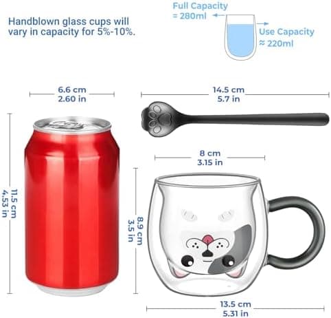 Ecoeod Hund Tasse Doppeltgewandige Gläser für Frauen und Männer 280ml Geburtstag Geschenke Valentinstag