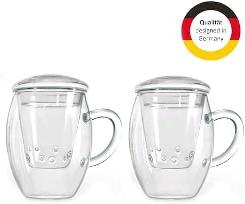 Creano Teeglas All-In-One, große Teetasse mit Sieb und Deckel aus Glas für Tee liebende Frauen und Männer bei jeder Gele