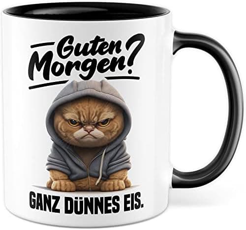 Lustige Katzen-Tasse Morgenmuffel Humor Geschenk für Verschlafene Kaffeebecher (Weiß & Schwarz)  
Geschmackvolle Witze K