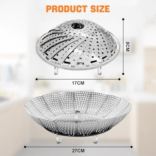 Edelstahl Dämpfgarer Einstellbar, 15cm-30cm, Spülmaschinengeeignet, für Gemüse und Fisch Meeresfrüchte Kochtöpfe Dünstei
