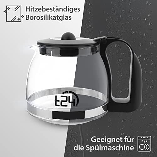 T24 Glas Teekanne mit Hitzebeständigem Edelstahl Filter für Losen Tee - 1250ml - Überhitzungsschutz und Siebeingebaust
