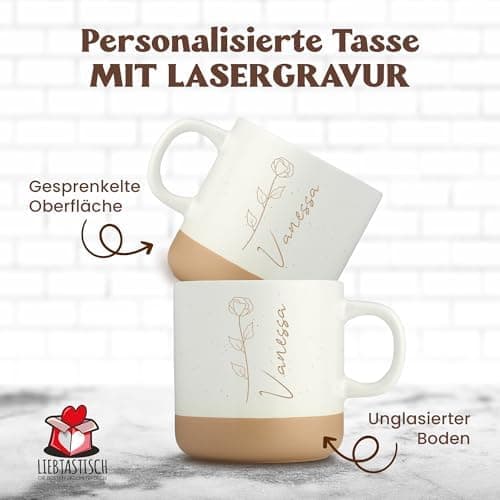 Gravur Tasse mit Namen - Personalisiert - Geschenk für Freundin  
Gravur Tasse mit Namen - Spülmaschinenfest - Blumenmot