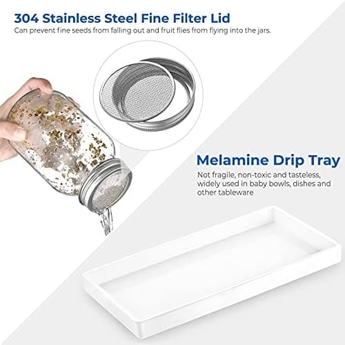 Ecoe Keimgläser Sprossen Keimglas 2er Set Edelstahl Filter Wasserschale Sprouting Jar