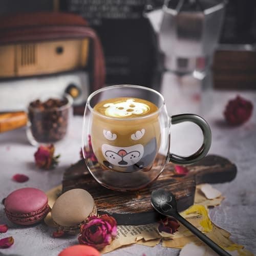 Ecoeod Hund Tasse Doppeltgewandige Gläser für Frauen und Männer 280ml Geburtstag Geschenke Valentinstag