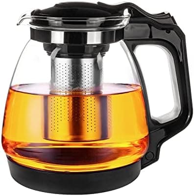 T24 Glas Teekanne mit Hitzebeständigem Edelstahl Filter für Losen Tee - 1250ml - Überhitzungsschutz und Siebeingebaust