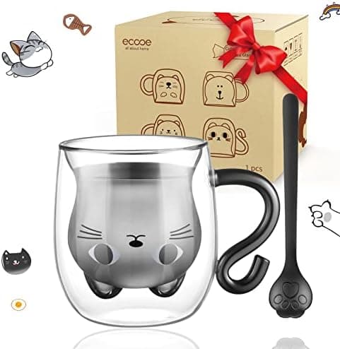 Ecoeod Hund Tasse Doppeltgewandige Gläser für Frauen und Männer 280ml Geburtstag Geschenke Valentinstag