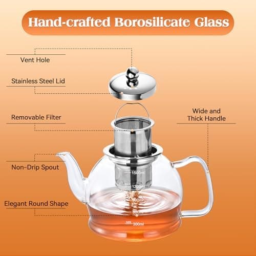 STNTUS 120ml Glaskanne mit Sieb - Ideal für Teeliebhaber im Zuhause und im Büro - Hitzebeständiger Teespender aus Boros