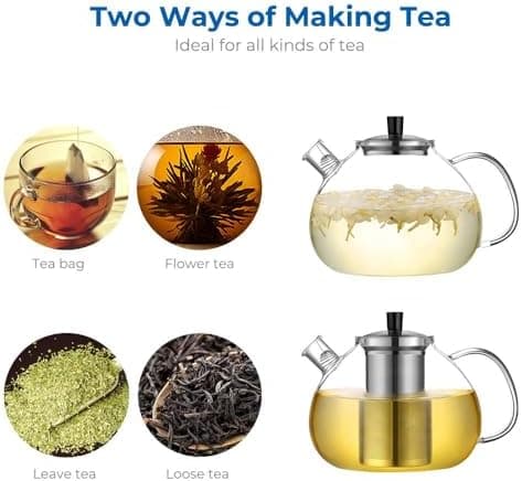 Ecooe Original 1500ml Bronzeschiefer Glass Tea Kettle Borosilicate Glass Tea Infuser with Removable 18/8 Stainless Steel