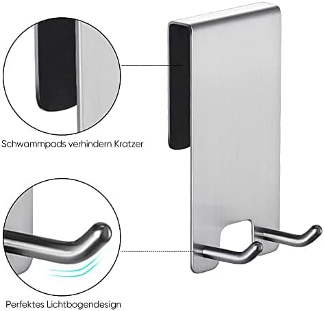 Kegii Duschhaken ohne Bohren - Ideal für Glasstärken von 6-12 mm | Für Handtücher und Duschabzieher | 2er Set Matt Schwa