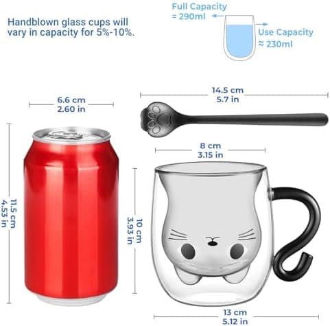 Ecoeod Hund Tasse Doppeltgewandige Gläser für Frauen und Männer 280ml Geburtstag Geschenke Valentinstag