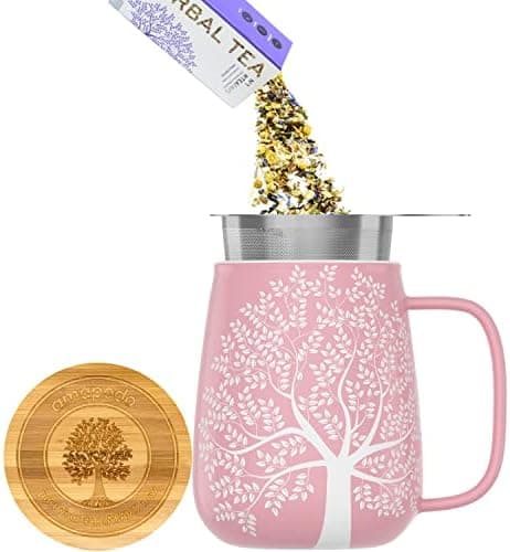 Amapodo XXL Teetasse - Plastikfreie 600ml Porzellantasse mit Deckel und Sieb - Weiß - Perfekt für Tee-Liebhaber - Großes