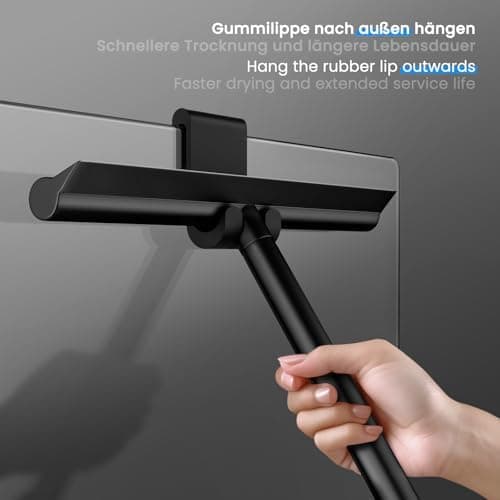 Ecoe Silikon Duschabzieher Schwarz, Abzieher Dusche mit Edelstahlhalterung, für Glas, Spiegel und Fenster, 21cm Breit, H