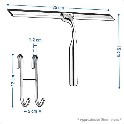 Ecoe Silikon Duschabzieher Schwarz, Abzieher Dusche mit Edelstahlhalterung, für Glas, Spiegel und Fenster, 21cm Breit, H