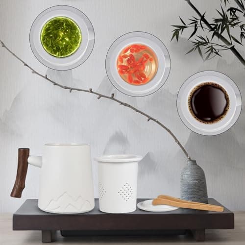 Teetasse mit Teesieb und Deckel - Keramik Tasse zur Geschenkung Große Teetassen mit Holzgriff
| Keramik Teetasse mit Te