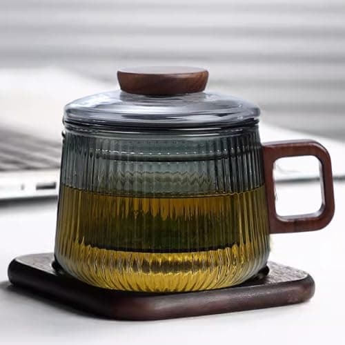 JanYoo Glas Teetasse mit Deckel und Sieb | Ideal für den Hausfrau | Für den Zuhause genossenen Tee | Transparent, 200ml,