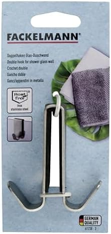 Fackelmann Doppelhaken für Glasduschwand TECNO Silber Handtuchhalter Edelstahl