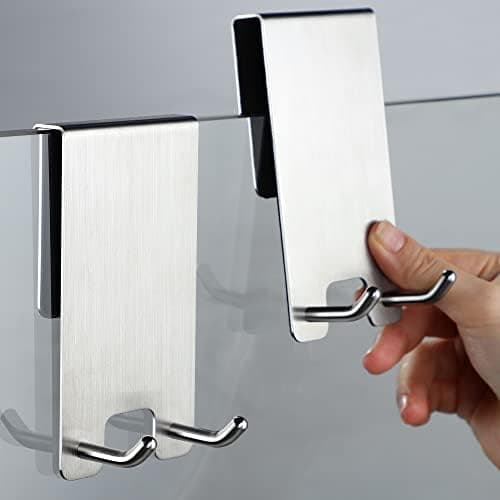 Kegii Duschhaken ohne Bohren - Ideal für Glasstärken von 6-12 mm | Für Handtücher und Duschabzieher | 2er Set Matt Schwa