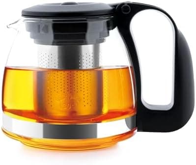 T24 Glas Teekanne mit Hitzebeständigem Edelstahl Filter für Losen Tee - 1250ml - Überhitzungsschutz und Siebeingebaust